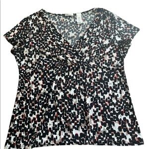 Liz & Co Short Sleeve Blouse Pleated V-neck Size XL